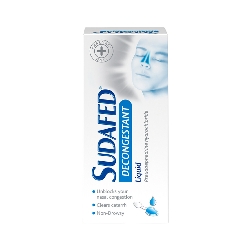 Sudafed Decongestant Liquid 100ml liquid available online at Anfield Pharmacy, Liverpool
