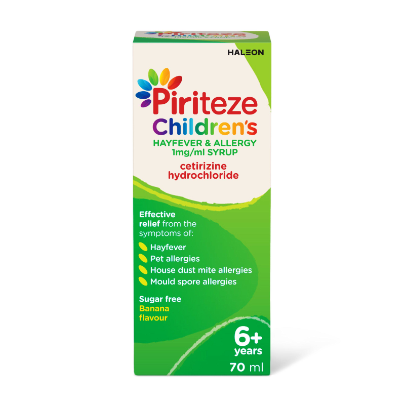 Piriteze Children's Hayfever & Allergy Relief 6+ Syrup 70ml syrup available online at Anfield Pharmacy, Liverpool