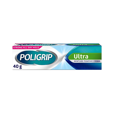 Poligrip Ultra Denture Fixative Cream 40g cream available online at Anfield Pharmacy, Liverpool
