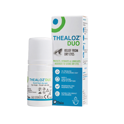 Thealoz Duo Dry Eye Relief Eye Drops eye drops available online at Anfield Pharmacy, Liverpool