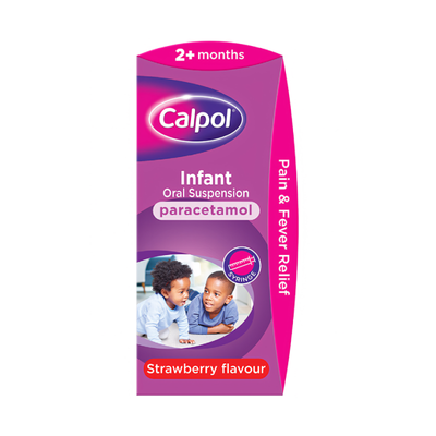 Calpol Infant Suspension Paracetamol Strawberry available online at Anfield Pharmacy, Liverpool
