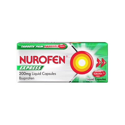 Nurofen Express 200mg Liquid Capsules capsules available online at Anfield Pharmacy, Liverpool