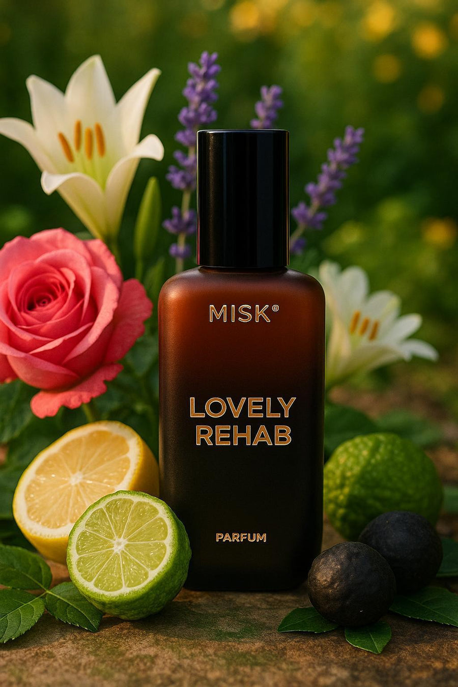 MISK Lovely Rehab alcohol-free perfume bottle